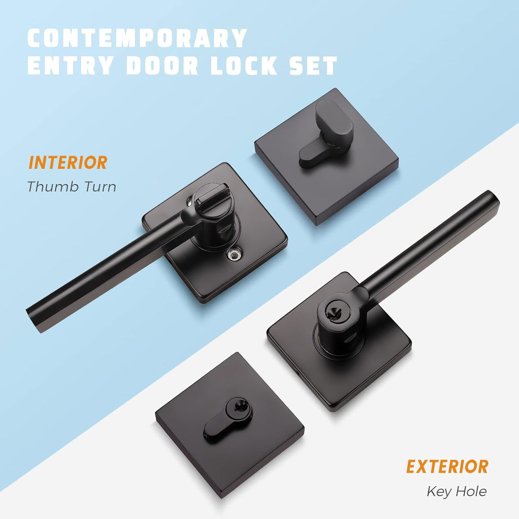 5 Pack Square Lever Handle for Closet Keyless Non-Locking Heavy Duty Interior Doors Passage Door Lever Black Finish Reversible Left or Right B826