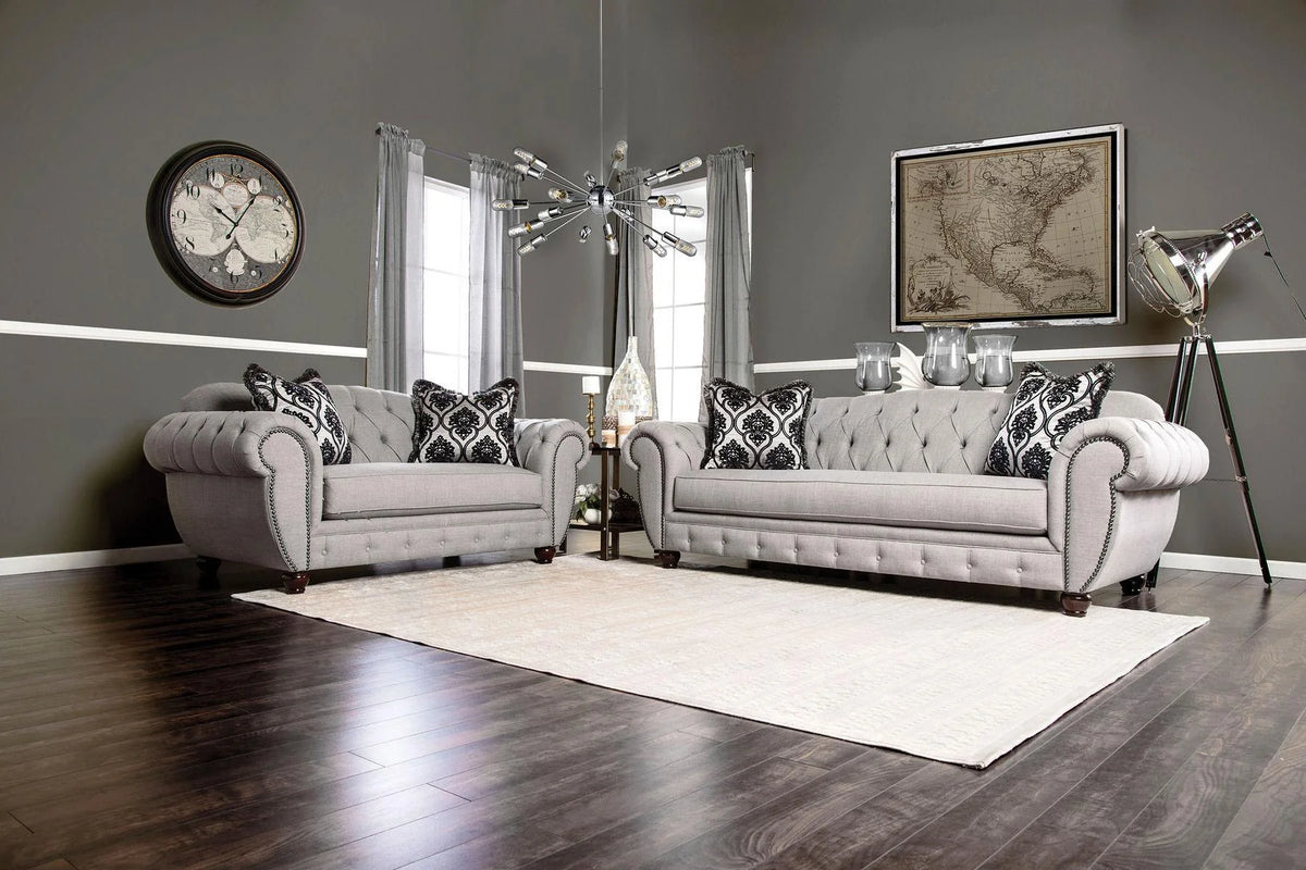 Gray Linen-like Fabric Sofa and Loveseat W716
