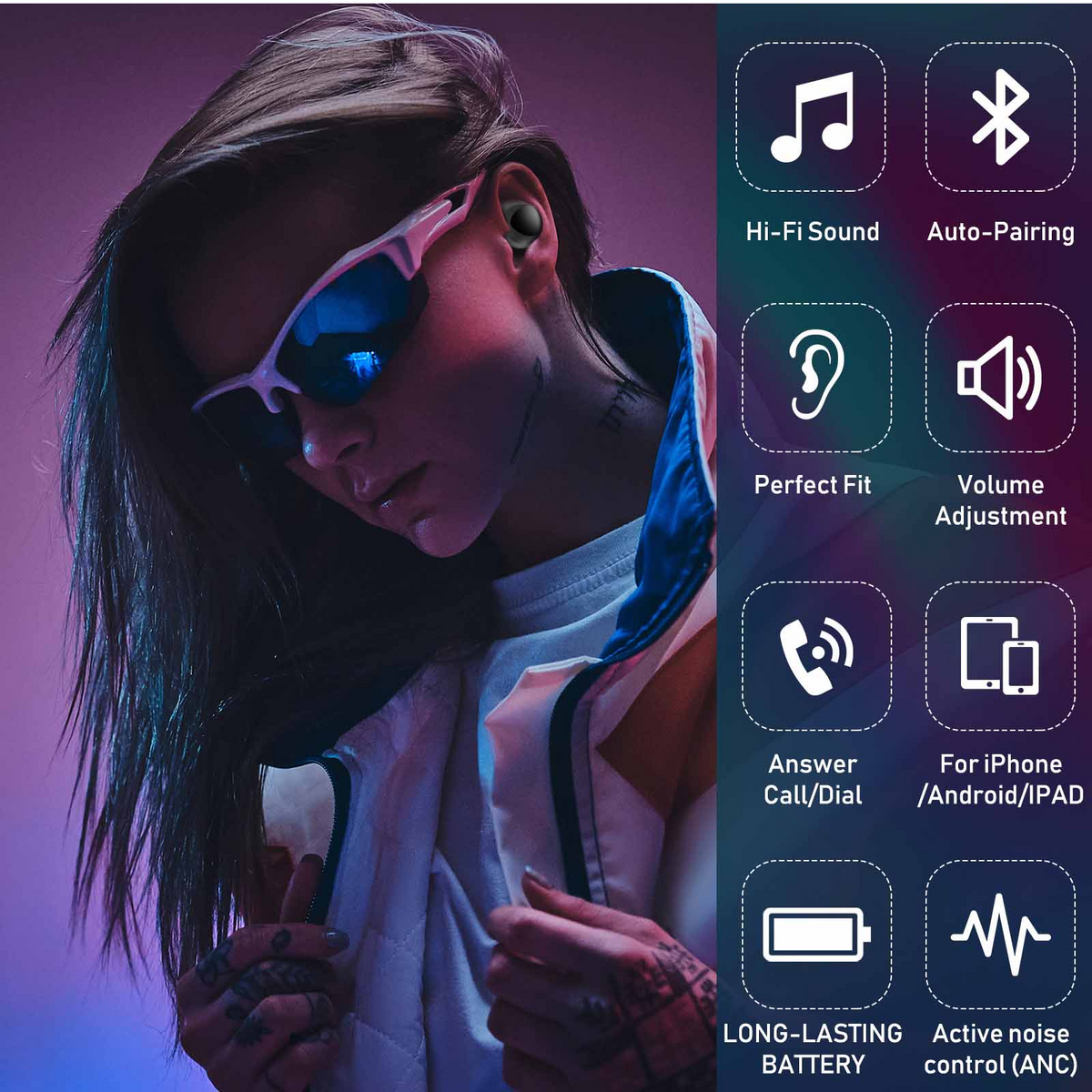 Black True Wireless Earbuds with Active Noise Cancelling H421264