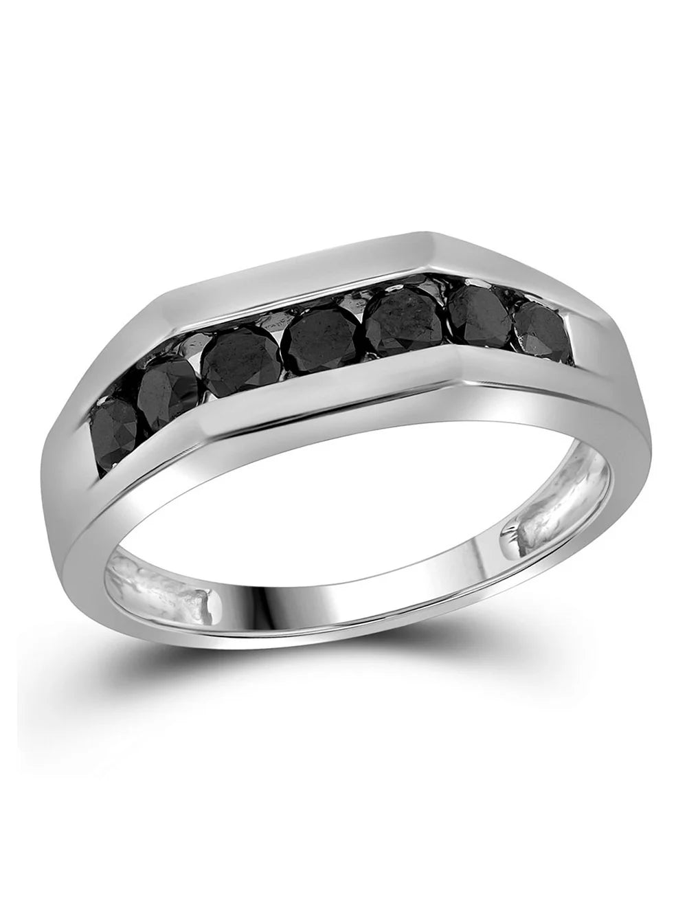 10kt White Gold Mens Round Black Diamond Wedding Band Ring 1 Cttw P72950