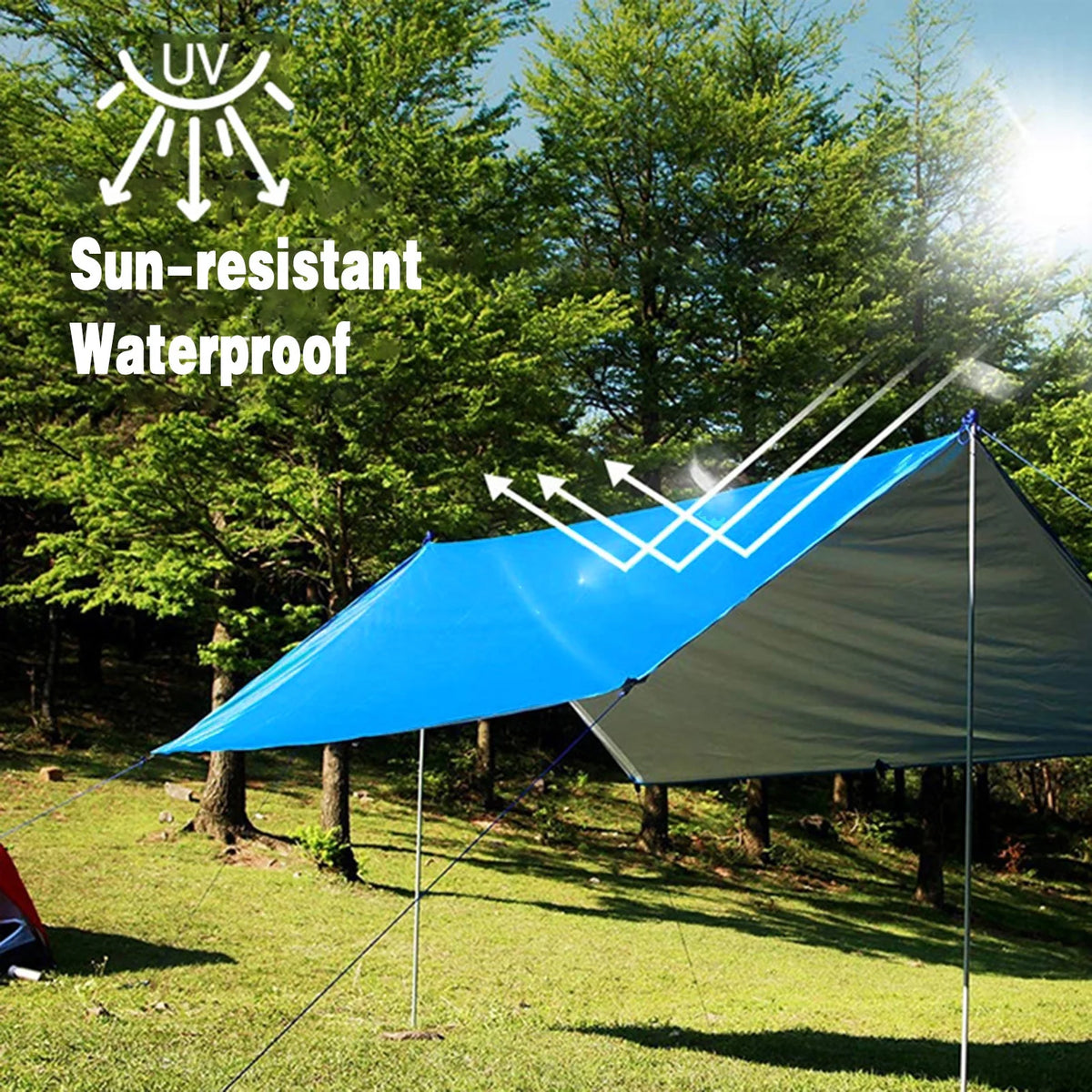 9.8 * 9.8ft Waterproof Camping Tarp Sunshade Rain Shelter Lightweight Tarpaulin Canopy E8395