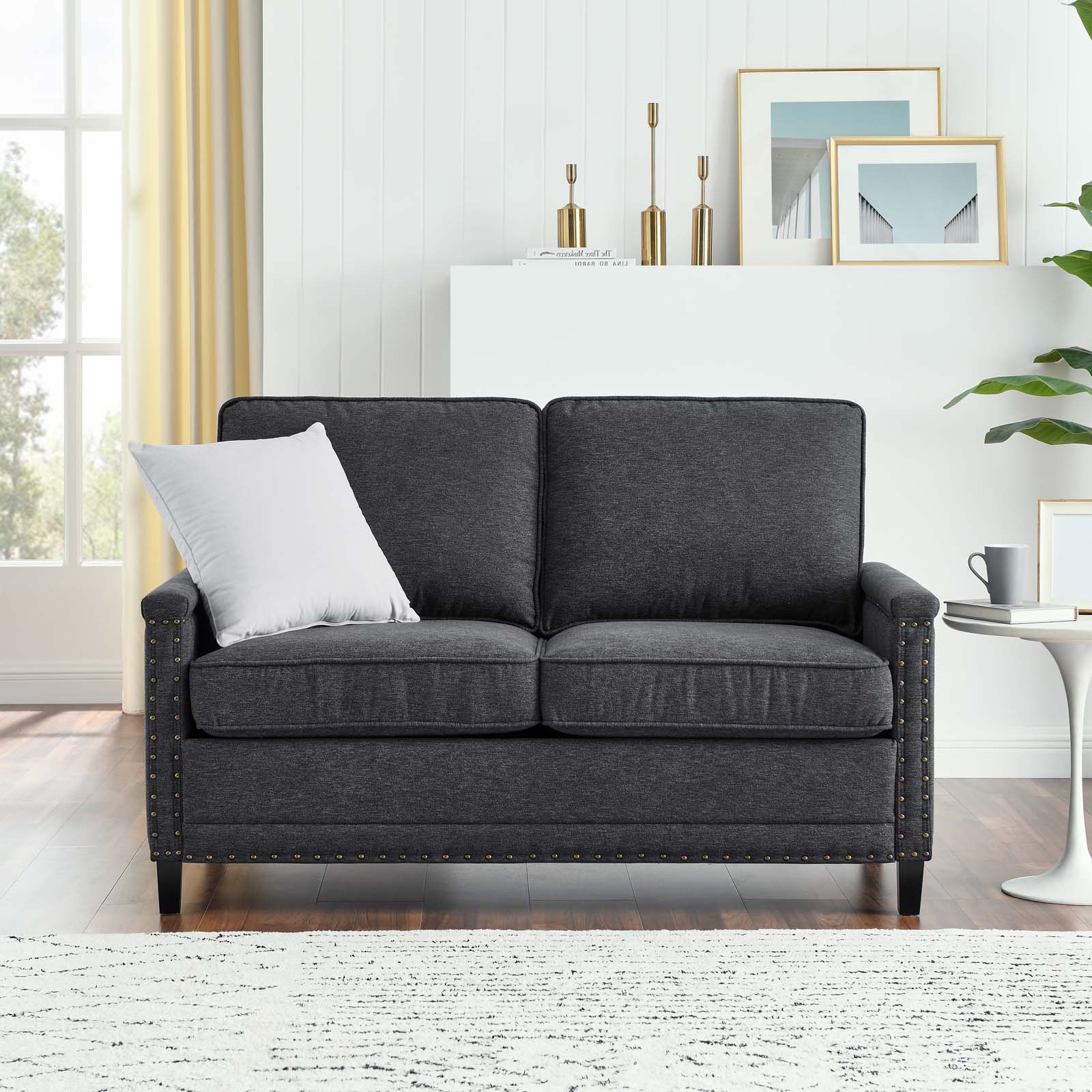 Dark Grey Fabric Loveseat Sofa D5800