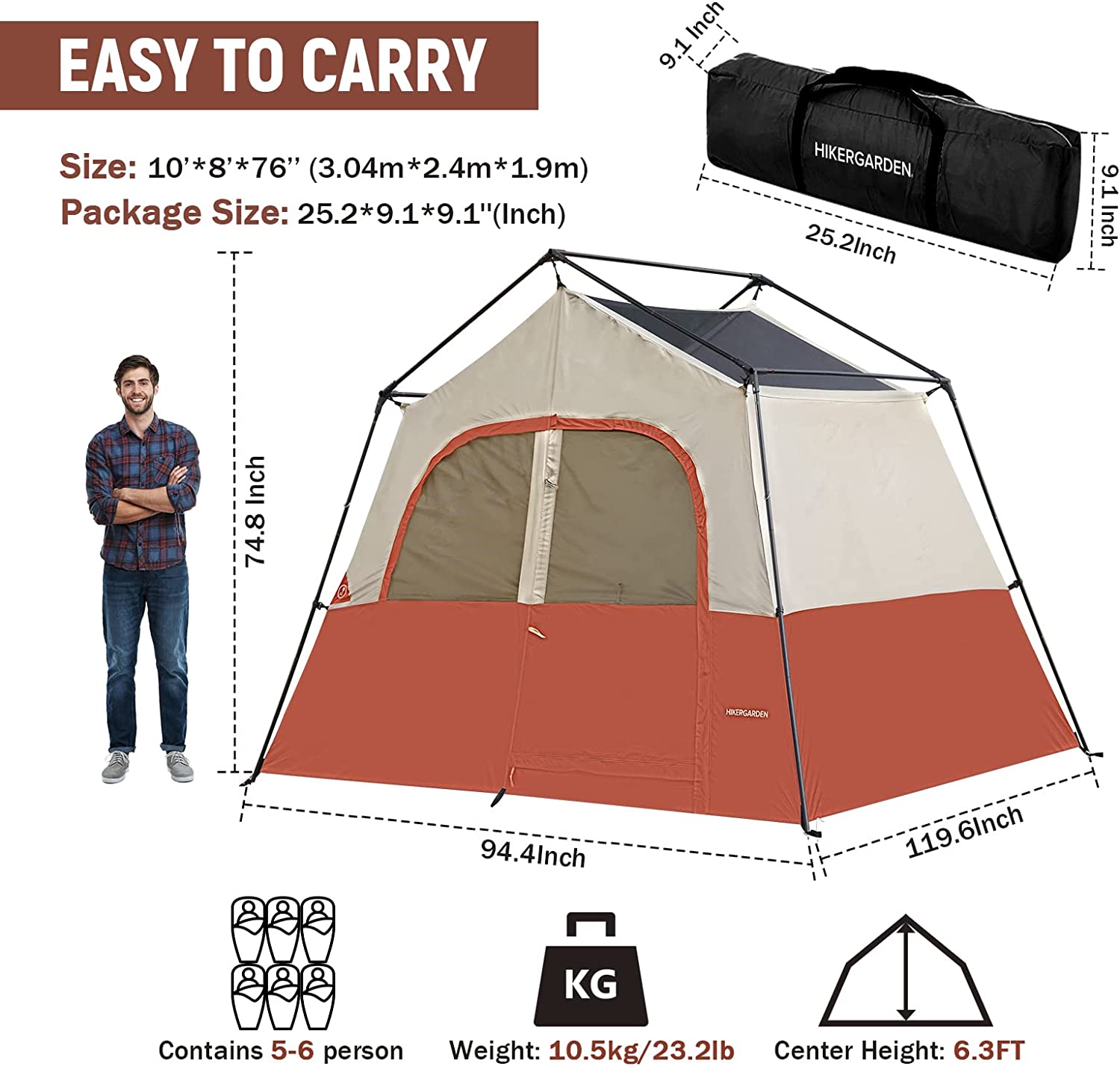 6 Person Cabin Tent with Carry Bag E7195