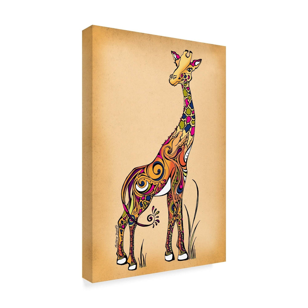 Green Girl Canvas Giraffe Painting B4836