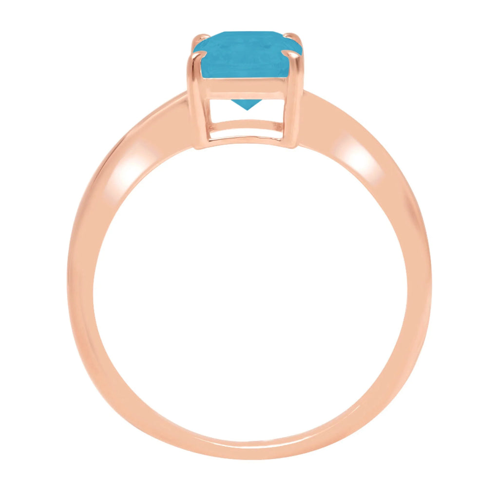 Radiant Cut Blue Simulated Turquoise 14k Pink Rose Gold Solitaire Ring Size 5.75 H310