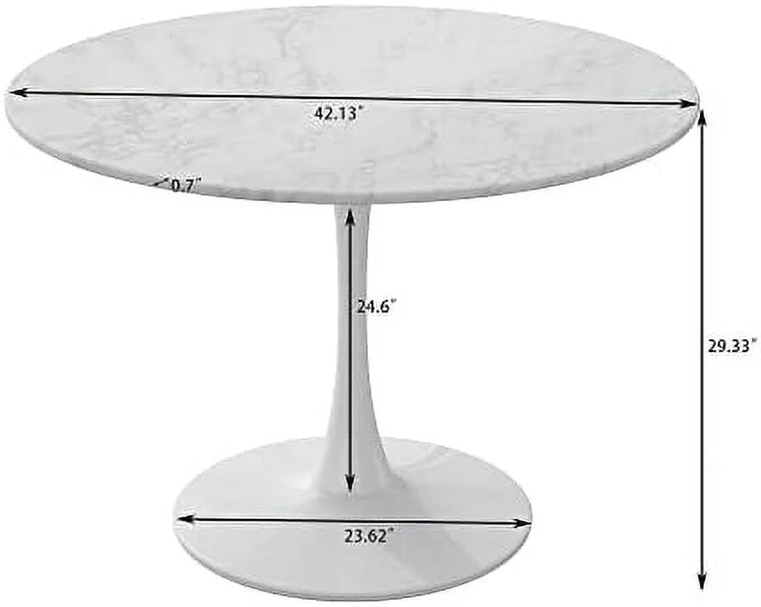 Round Dining Table with Marble Table Top Metal Base Pedestal Table V313873