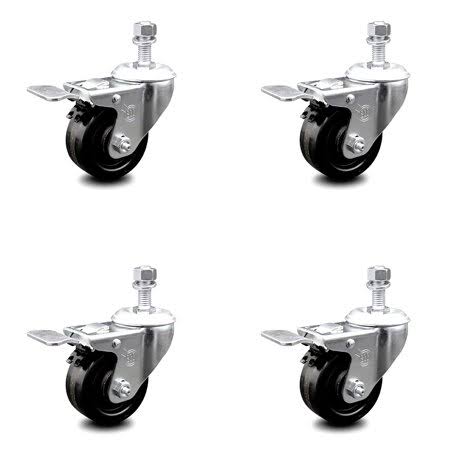 Phenolic Swivel Caster Set of 4 with 3 Inch Wheel and Stem V2417
