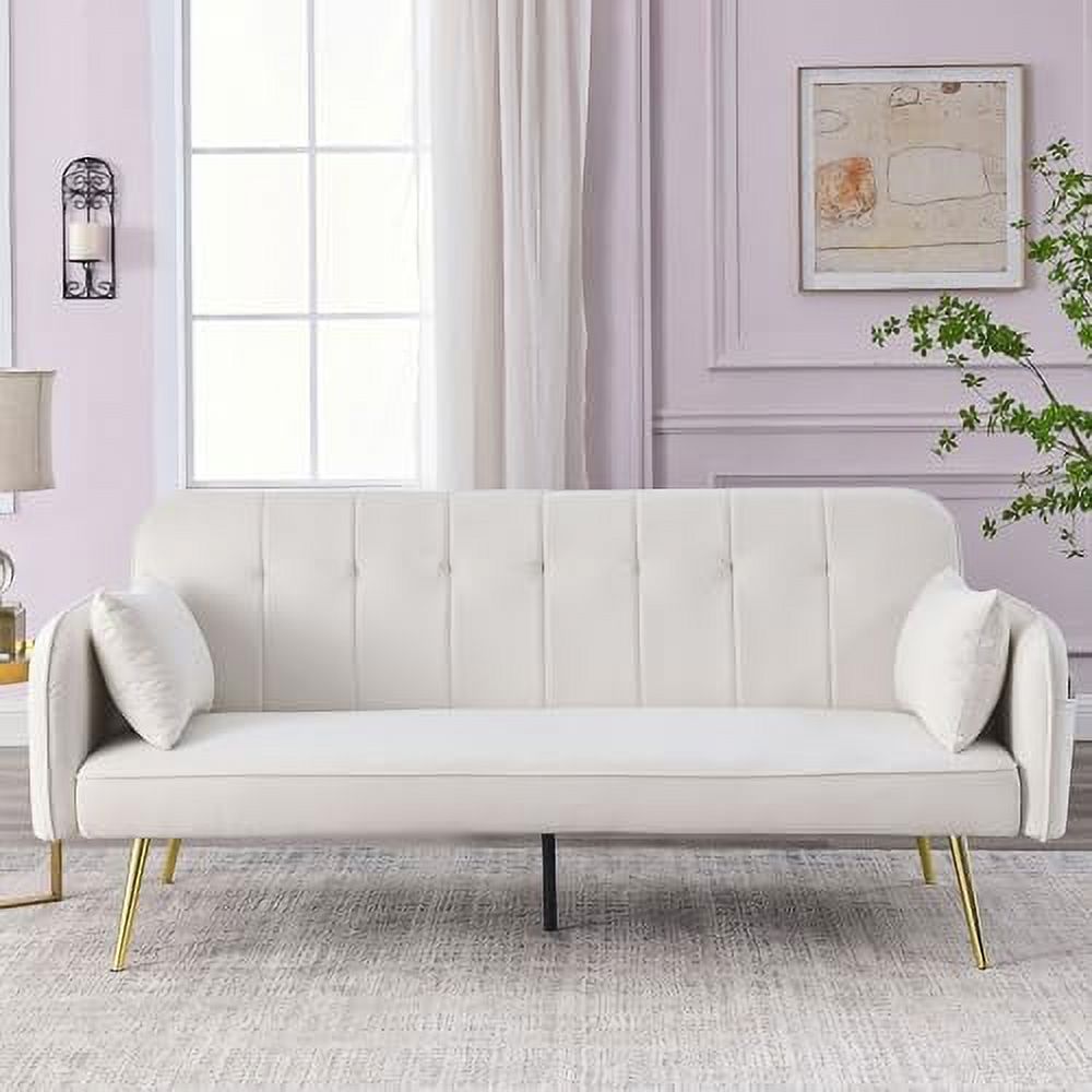 Black Convertible Folding Linen Fabric Futon Sofa Bed with Adjustable Backrest and Metal Legs Z56278