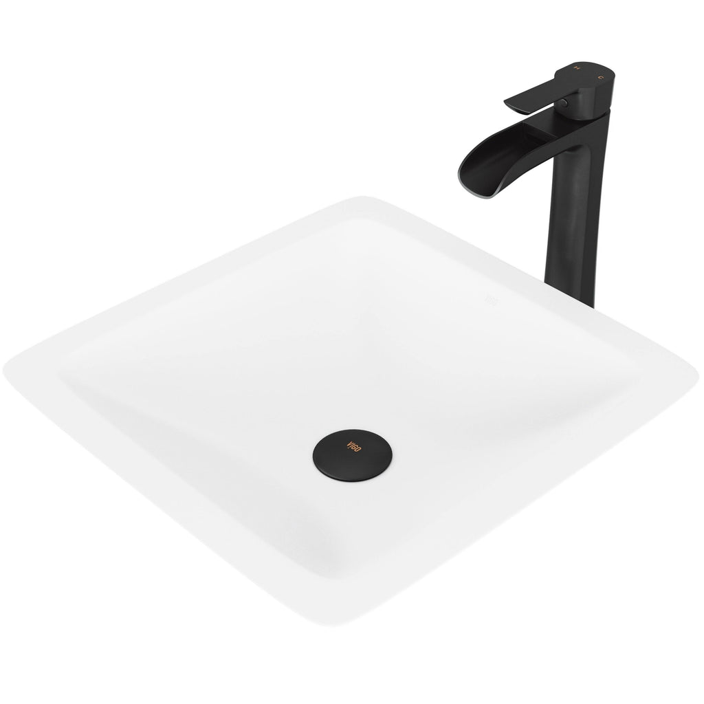 Matte Stone Vessel Bathroom Sink Set with Vessel Faucet in Matte Black L247940