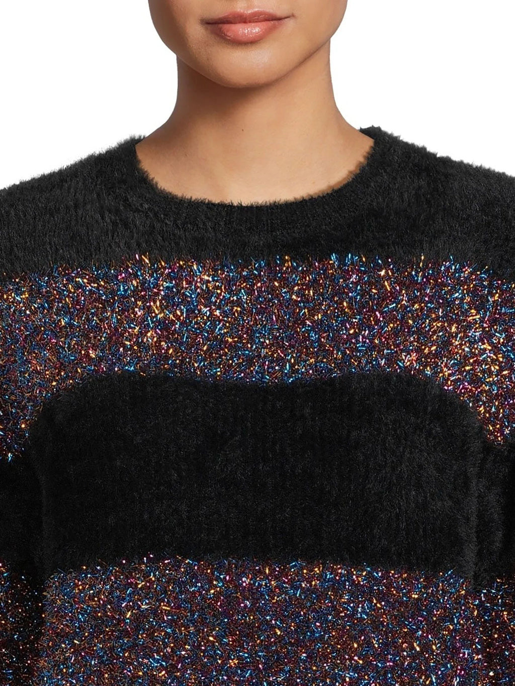 Metallic Stripe Pullover Sweater with Long Sleeves D428