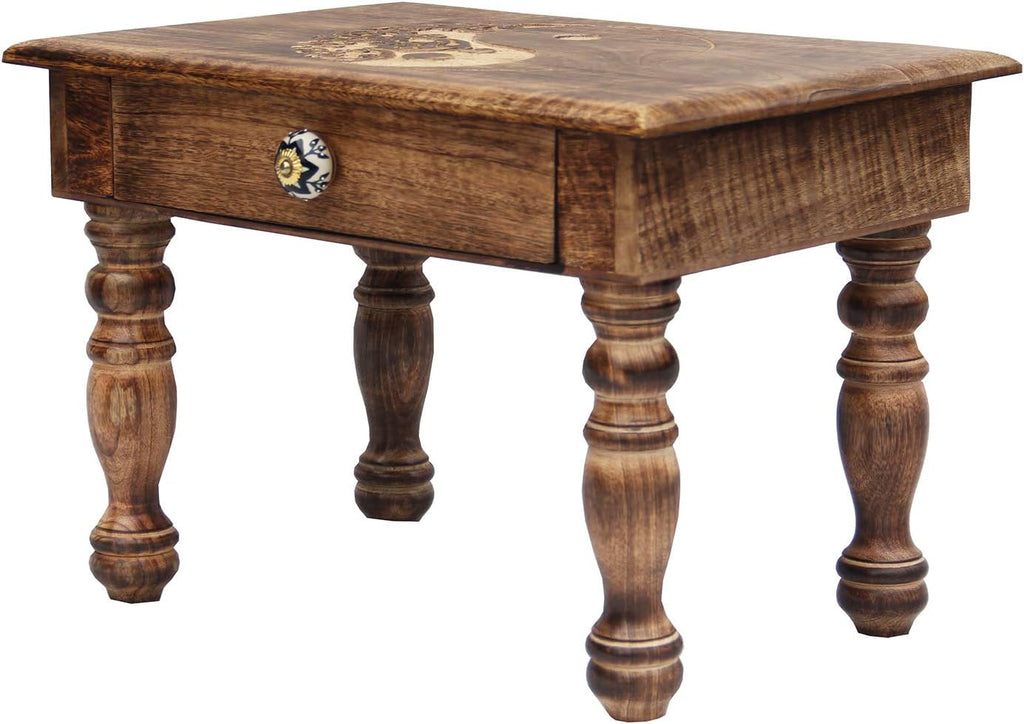Solid Mango Wood Hand Carved Puja Shrine Altar Table T464
