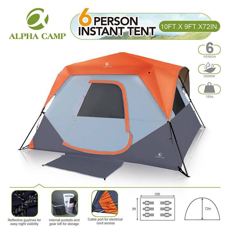 6 Person Instant Cabin Camping Tent Orange J479687