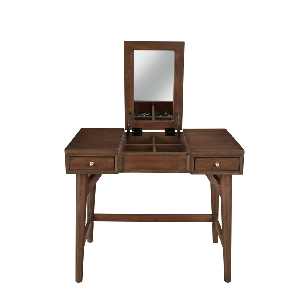 Mahogany Walnut Brown 2 Drawer Vanity Desk with Flip Up Mirror N494