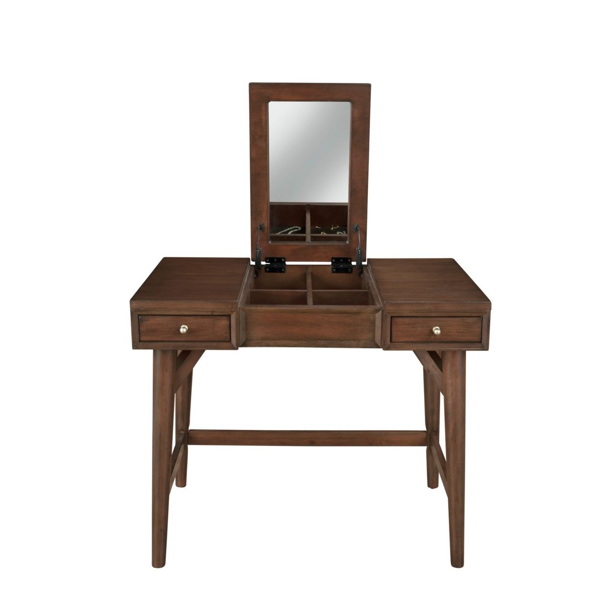 Mahogany Walnut Brown 2 Drawer Vanity Desk with Flip Up Mirror N494