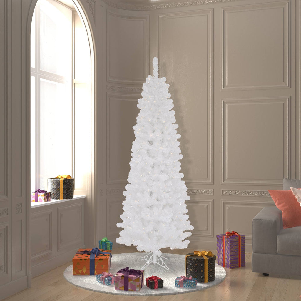 6.5 ft White Pencil Pine Christmas Tree with Clear Lights Y615490
