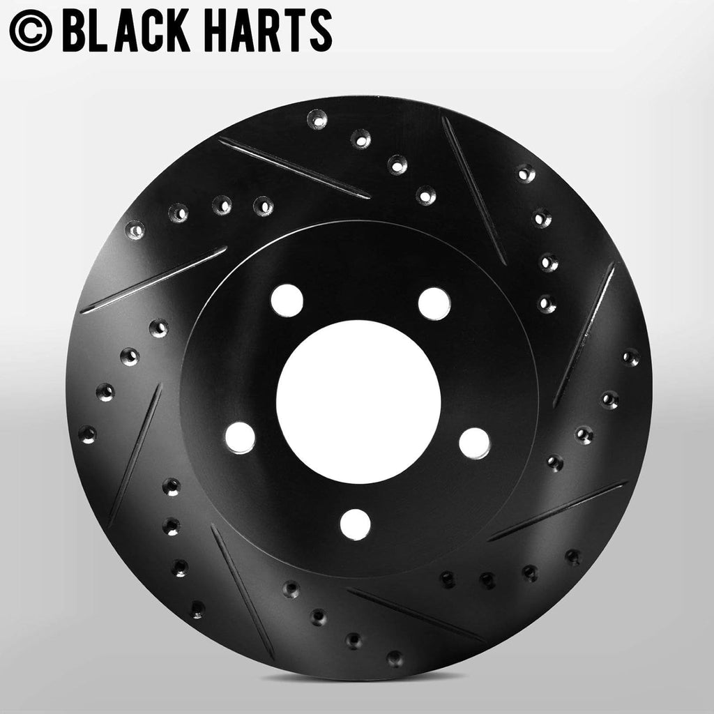 Front Brake Rotors Black Drilled Slotted Heavy Duty Pads Q451
