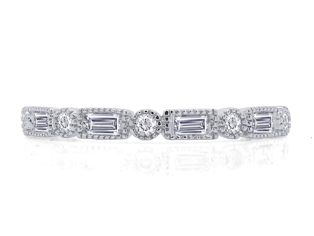 1/4 CT Baguette & Round Cut Natural White Diamond Half Eternity Band Ring In 10K Solid White Gold Y99083