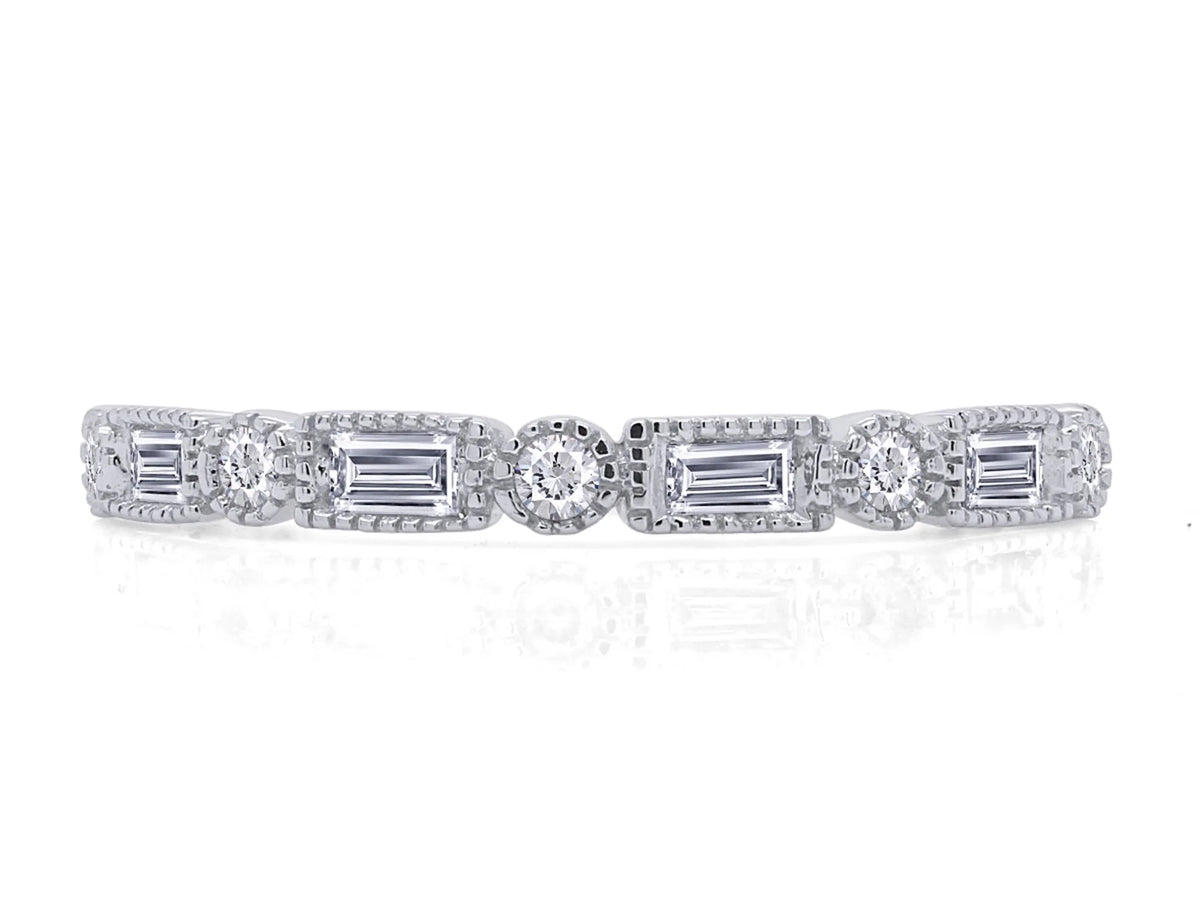 1/4 CT Baguette & Round Cut Natural White Diamond Half Eternity Band Ring In 10K Solid White Gold Y99083