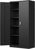 Black 72 Locking Metal Storage Cabinet with 4 Adjustable Shelves and 2 Doors P449