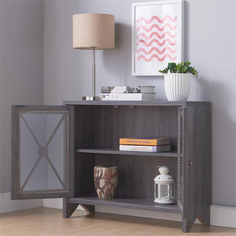 Distressed Gray Wood Accent Storage Cabinet V344488