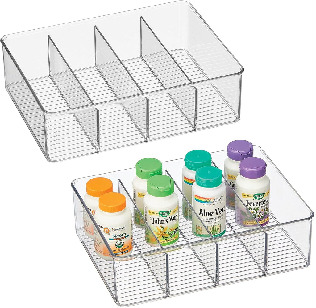 Clear Plastic 4 Divided Sections Storage Bin Box 2 Pack Z5651