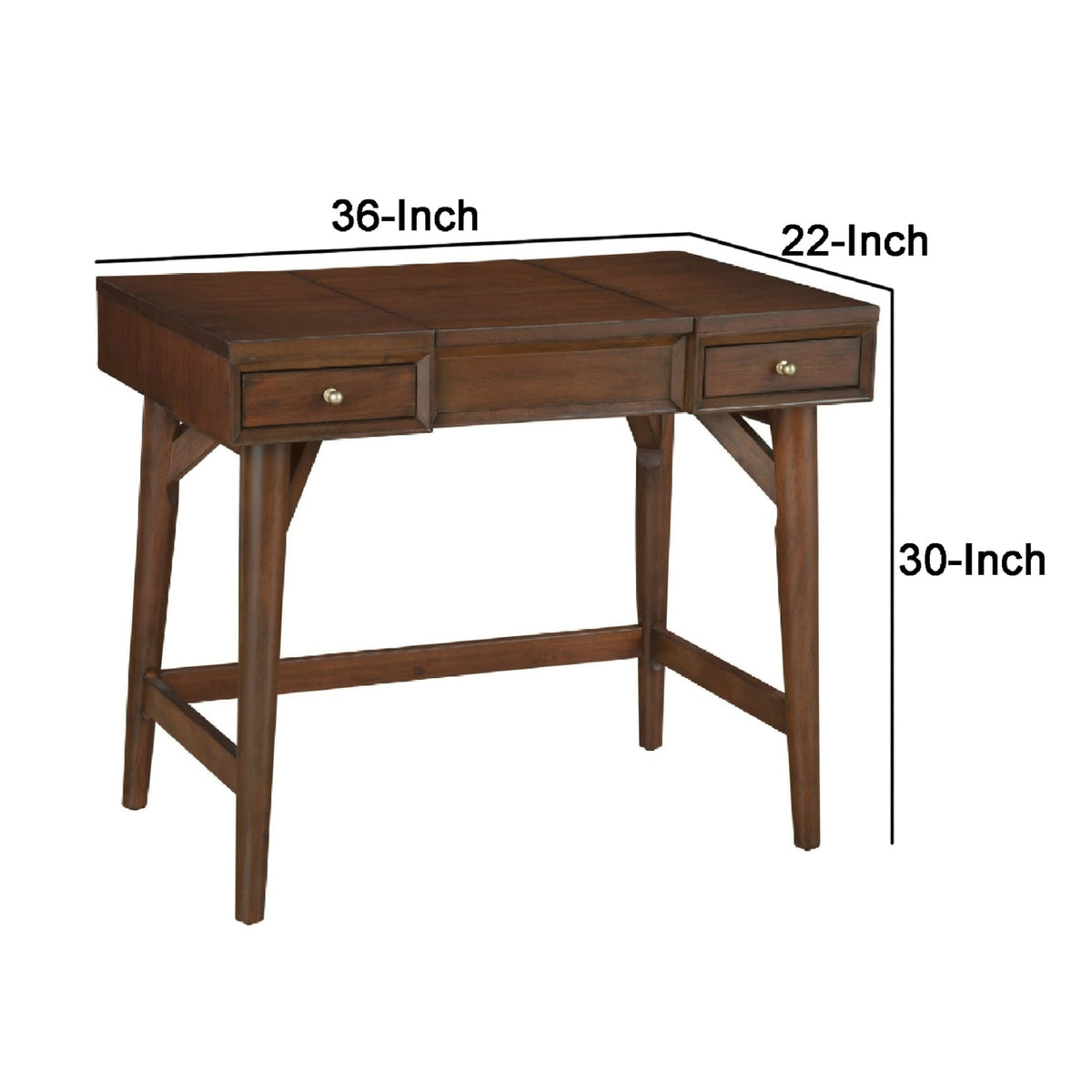 Mahogany Walnut Brown 2 Drawer Vanity Desk with Flip Up Mirror N494