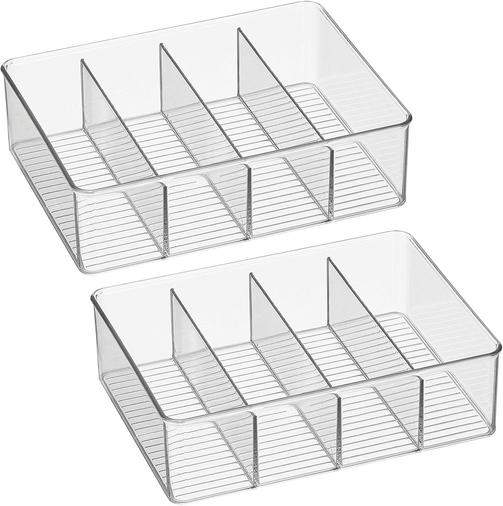 Clear Plastic 4 Divided Sections Storage Bin Box 2 Pack Z5651